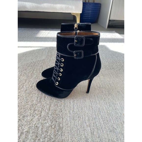 Aquazzura Elena Velvet Ankle Lace-Up Boots in Black Size 36 - Picture 6 of 11